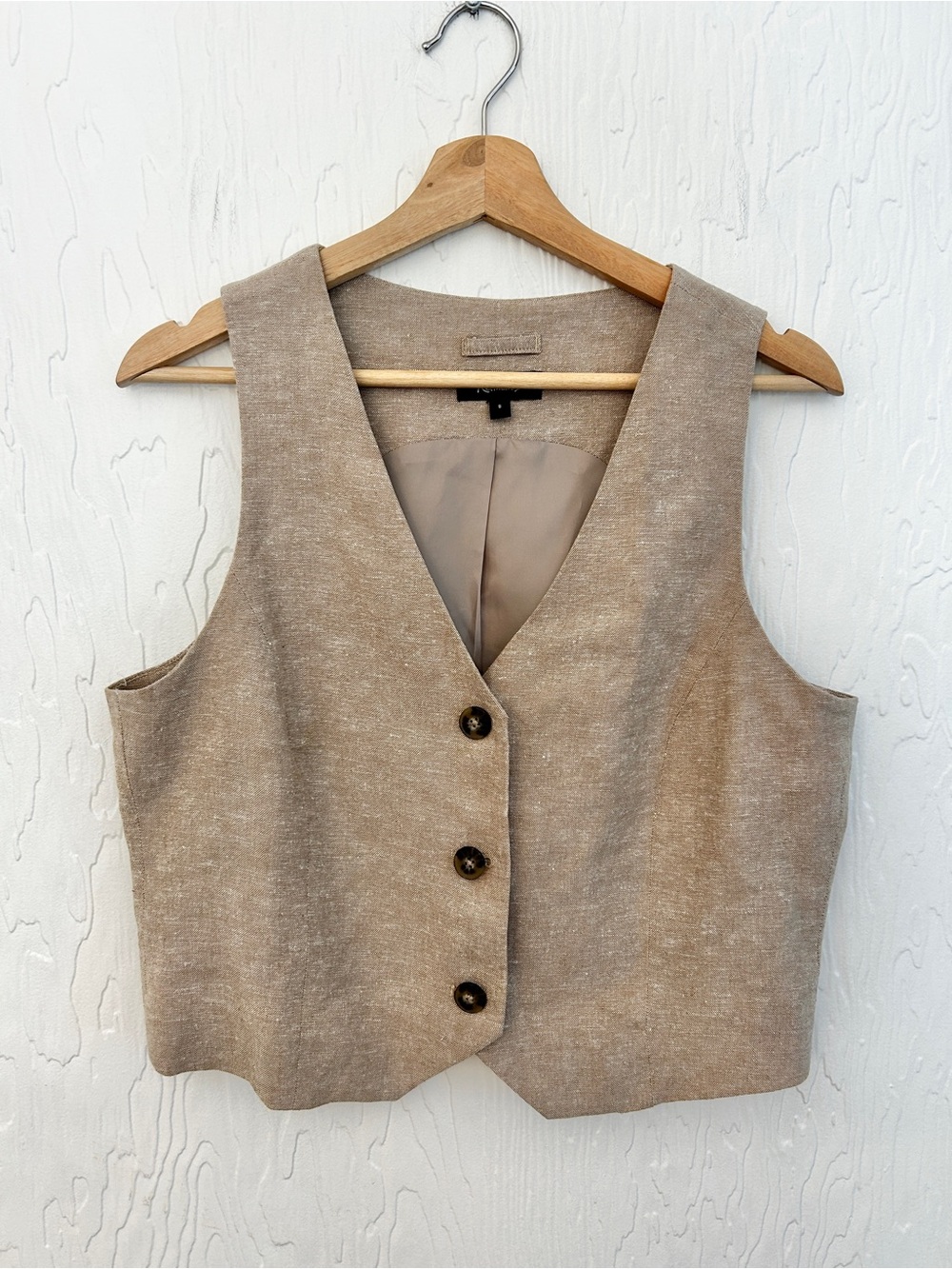 REITMANS Linen‎ Blend Tan Waistcoat Vest Size 8 Desert Neutral Coastal Office